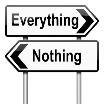 Illustration depicting a roadsign with an everything or nothing concept. White background.