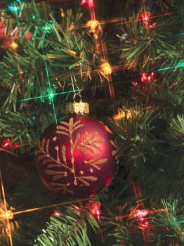 Colorful lights and bauble on a Christmas tree