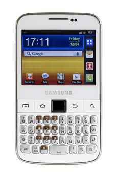 Galati, Romania - April 25, 2013: The Samsung Galaxy Y Pro B5510 is a Android smartphone with full QWERTY keyboard candybar. 