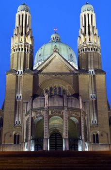 The Basilica of the Sacred Heart at dusk, in Brussels.