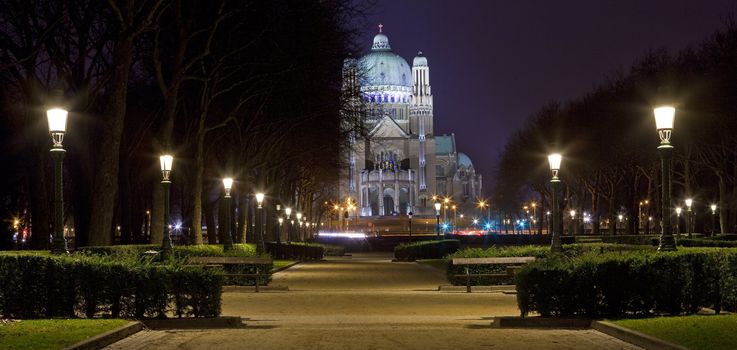 View of the Basilica of the Sacred Heart from Parc Elisabeth in Brussels.