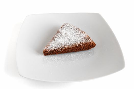 plate with chocolate cake isolated on white background with clipping path