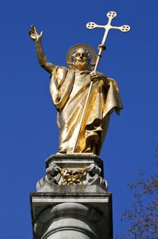 The beautiful Saint Paul statue situated on column outside Saint Paul's Cathedral in London.