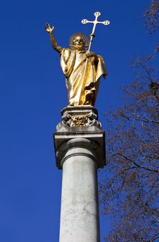 The beautiful Saint Paul statue situated on a column outside Saint Paul's Cathedral in London.