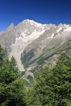 summer view Mont Blanc from Ferret valley, Courmayeur, Italy