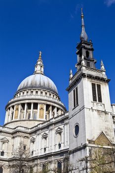 St. Paul's Cathedral and the Tower of the former St. Augustine Church (now the St. Paul's Cathedral Choir School) in London.
