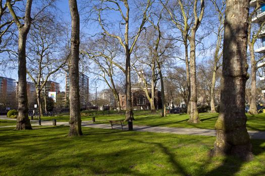 Beautiful view of Paddington Green looking towards the Church of St. Mary in London.