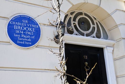 Blue plaque marking the former residence of Charles Vyner Brooke who was the last Rajah of Sarawak.  