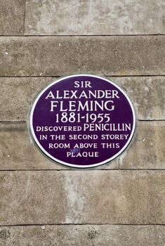 Sir Alexander Fleming Plaque at St. Mary's Hospital in London.  The location where Fleming discovered Penicillin.