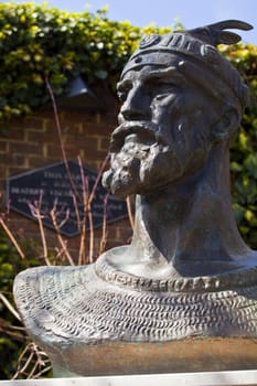 A memorial bust of Albanian National Hero George Kastrioti-Skanderberg on Inverness Terrace in London.