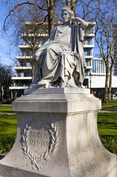 Statue of famous actress Sarah Siddons on Paddington Green in London.