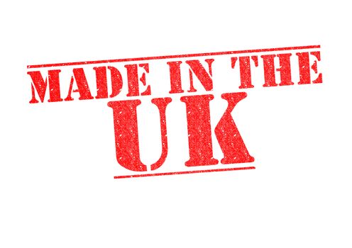 MADE IN THE UK Rubber Stamp over a white background.