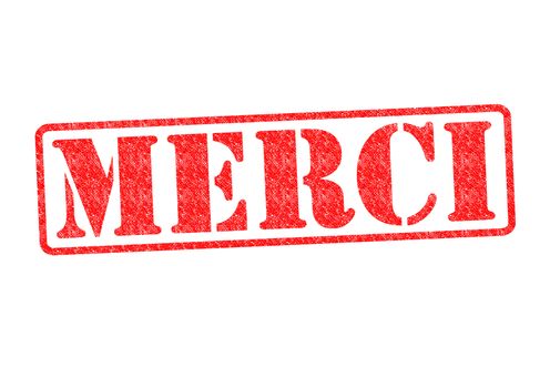 MERCI Rubber Stamp over a white background.