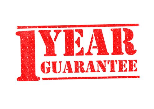 1 YEAR GUARANTEE Rubber Stamp over a white background.