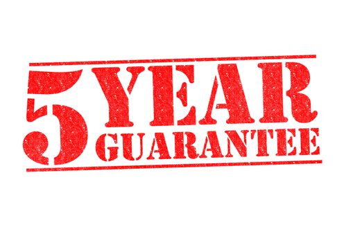 5 YEAR GUARANTEE Rubber Stamp over a white background.