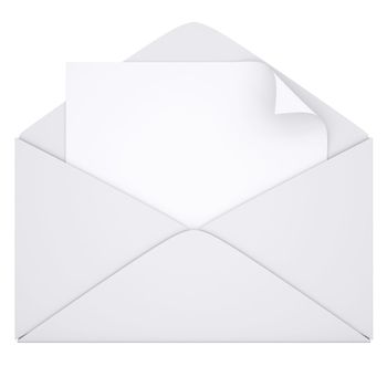 Sheet of paper in an envelope. Isolated render on a white background