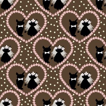 seamless pattern with  two love cat on  wedding