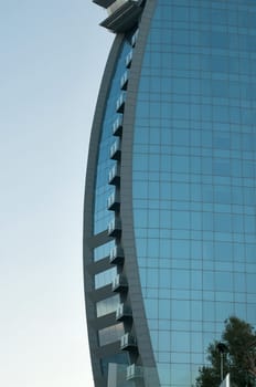 Beautiful modern building at sunset, blue sky