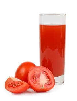 Tomato juice and slices of tomato isolated on white