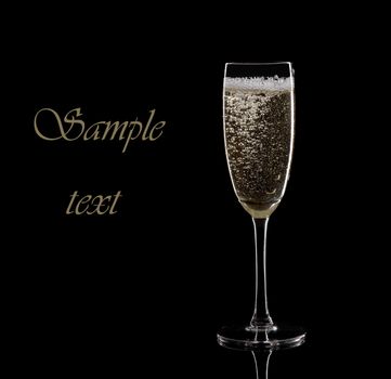 Glass of sparkling wine with bubbles