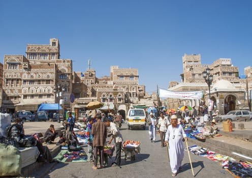 sanaa city street in yemen