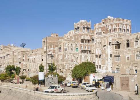 sanaa city street in yemen