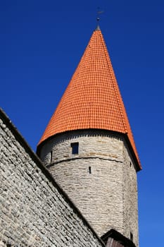 Tallinn, tower and wall of old city   