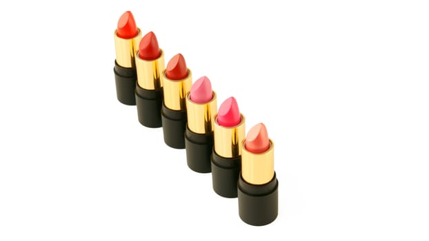 red and pink lipsticks isolated on white background