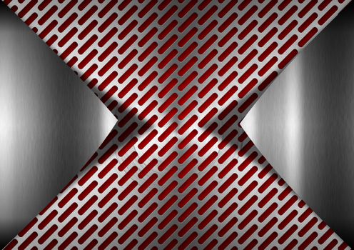 Red and metallic grunge background with metal grid
