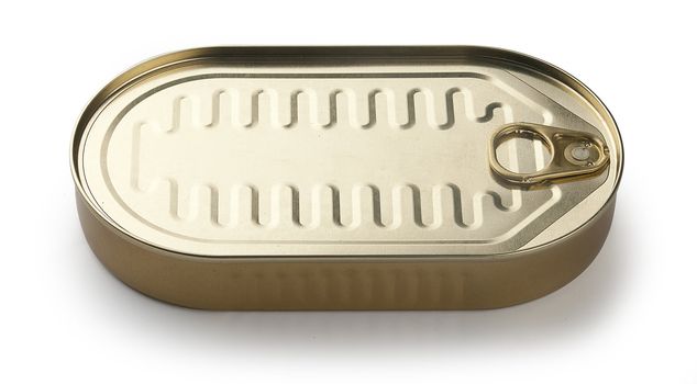 Isolated tin can with smoked sprats on the white