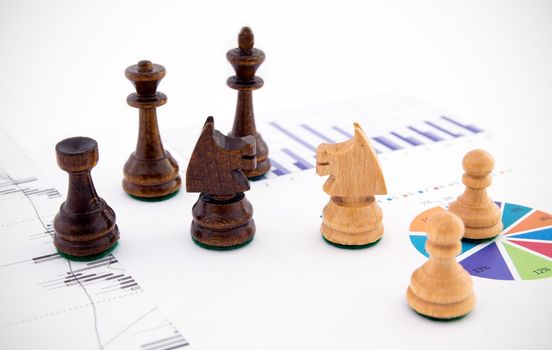 Chess pieces on business background. Company strategic behavior