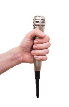 Male hand with wireless microphone