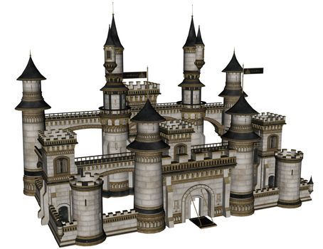 3D rendered illustration of fantasy castle on white background isolated