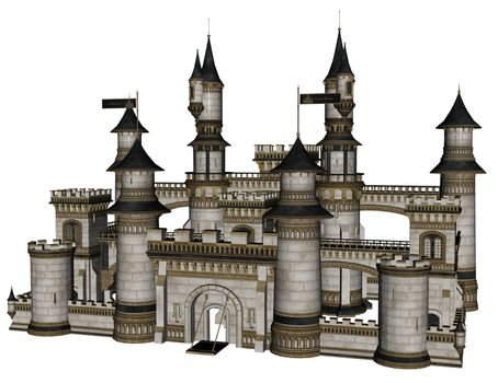 3D rendered illustration of fantasy castle on white background isolated