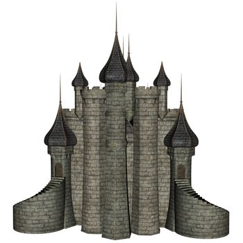 3D rendered illustration of fantasy castle on white background isolated