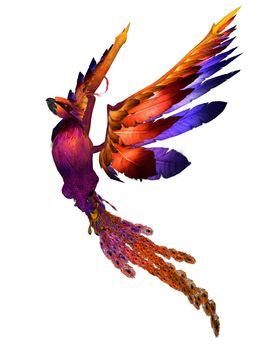 3D rendered fantasy phoenix bird on white background isolated