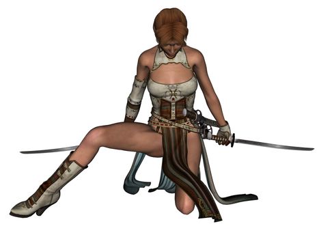 3D rendered fighting woman samurai with katana on white background isolated