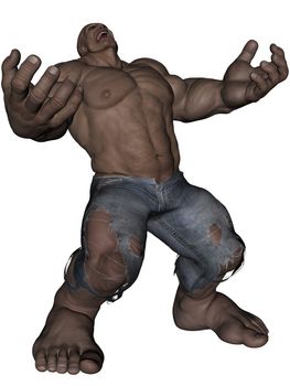 3D rendered monstrous bodybuilder man on white background isolated