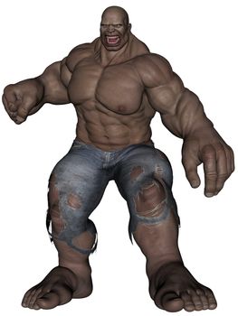 3D rendered monstrous bodybuilder man on white background isolated