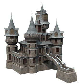 3D rendered fantasy castle on white background isolated