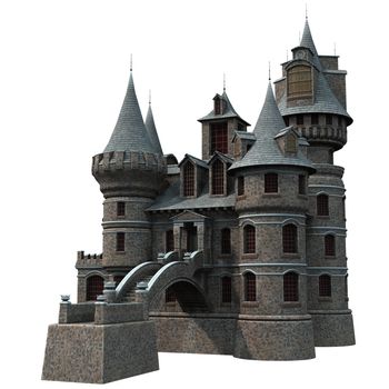 3D rendered fantasy castle on white background isolated