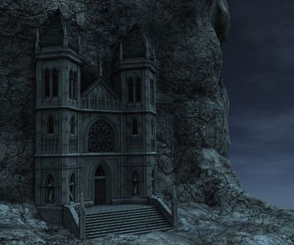 3D rendered watchtower on the rock in night