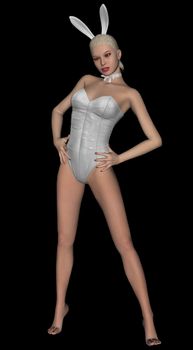 3D rendered sexy playboy woman on black background isolated