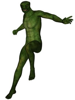 3D rendered lizard man on white background isolated