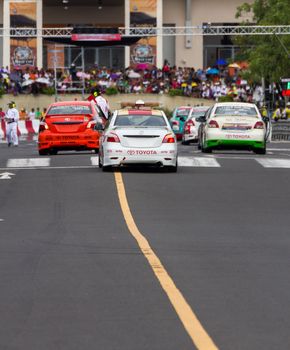 NAKHONRATCHASIMA, THAILAND-SEPTEMBER 02 : Competition " Toyota One Make Race 2012 " Round 4  Championship of Thailand, on SEPTEMBER 02, 2012   at Sport Complex in Nakhonratchasima, Thailand