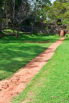 Sigiriya castle ruins, ancient steps with path on front, Sri Lanka