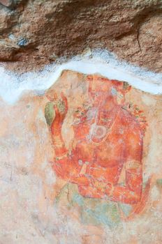 Ancient famous wall paintings (frescoes) at Sigirya, Sri Lanka.