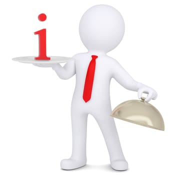 3d man holding a sign I on the dish. Isolated render on a white background