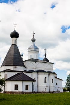 White orthodox church in Ferapontov monastery in summer day
