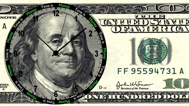 Render of Time is Money 100 Dollar Clock